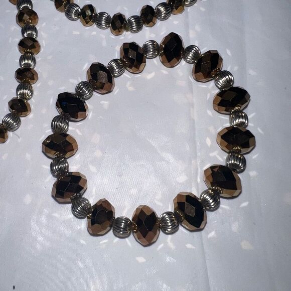 Set of Three Stretch Faceted Bronze Beaded Bracelets - Picture 7 of 9